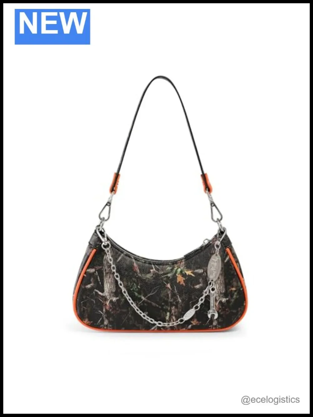 Vegan Leather Shoulder Bag with Detachable Strap and Chain Charm
